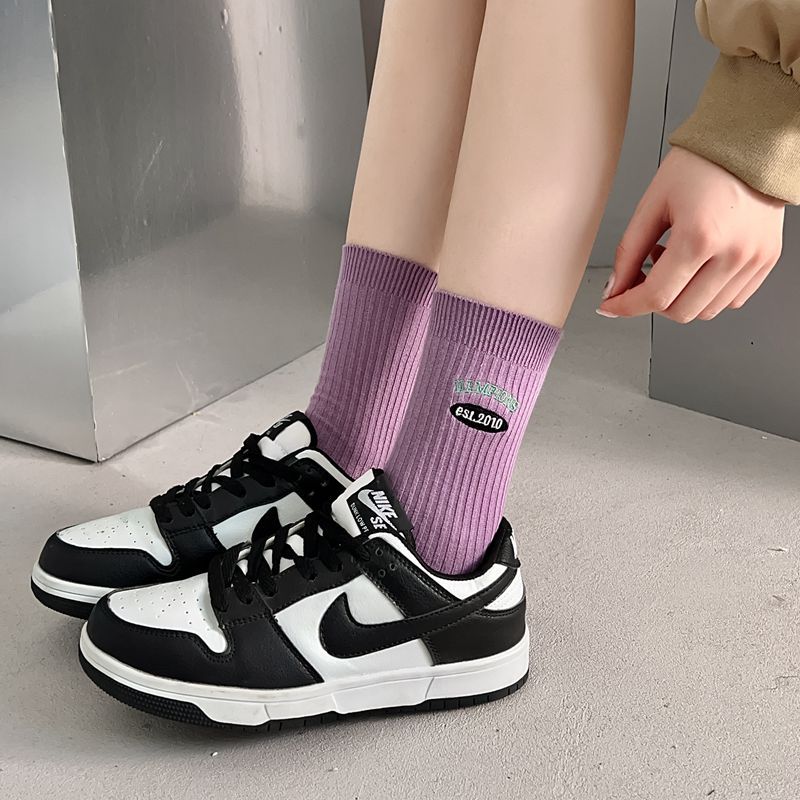 Women's Japanese Style Letter Color Block Cotton Crew Socks A Pair display picture 5