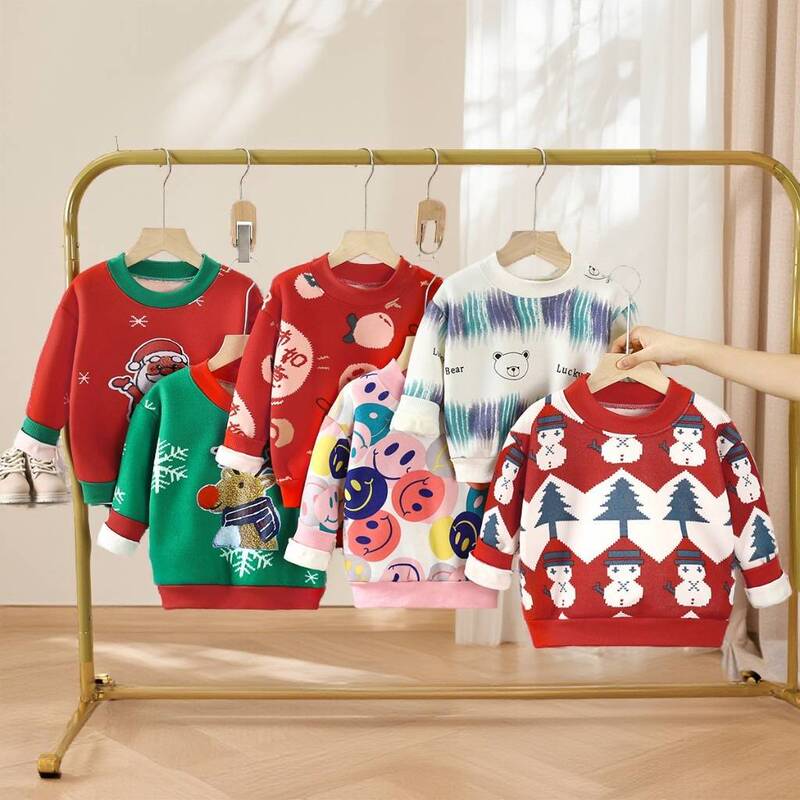 Autumn and Winter New Velvet Children's Sweatshirts Baby Sweaters Thickened and Warm Christmas Children's Clothing Manufacturers Drop Shipping Autumn and Winter New Velvet Children's Sweatshirts Baby Sweaters Thickened and Warm Christmas Children's Clothing Manufacturers Drop Shipping