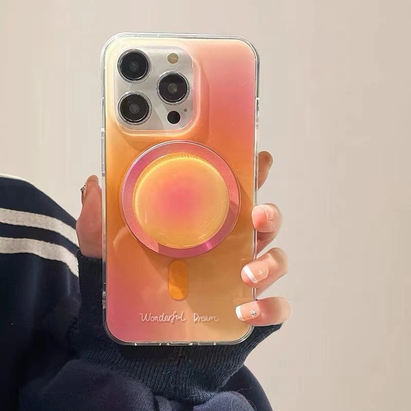 Nicho ins Sunset gradiente magnético soporte para iPhone13 funda para teléfono móvil 15ProMax Apple 14P hembra 12