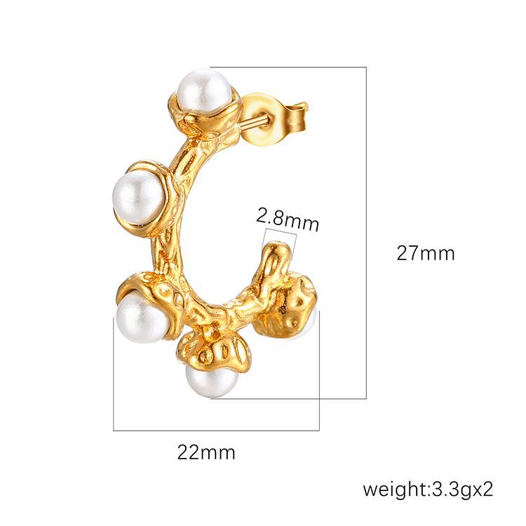 Ins transfronterizo europeo y americano estilo retro de la moda de acero inoxidable con incrustaciones pendientes de perlas tendencia de la personalidad de las mujeres chapados 18k pendientes