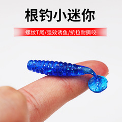 漁具迷你根釣魚餌路亞餌微物螺紋仿生軟蟲T尾4cm1克假餌10個/包