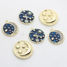 韩版合金滴油星星月亮圆形硬币挂件吊坠配件 diy饰品耳环配件材料