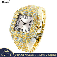 MISSFOX watch European and American Roman scale high-end fashion hip-hop diamond full diamond square men's watch