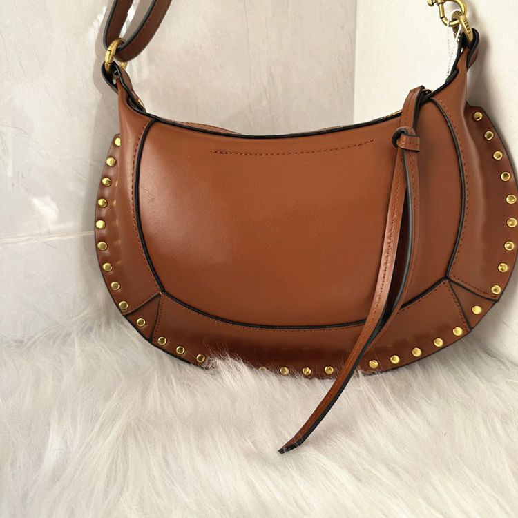 Clásico de media luna estilo bolso de remache dorado retro bolso de hombro caja