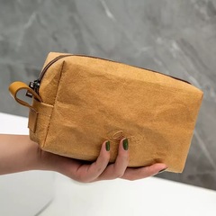 洗えるクラフト紙トイレタリーバッグ、ハイエンド防水トラベルデータケーブル口紅収納バッグ、大容量化粧品バッグ