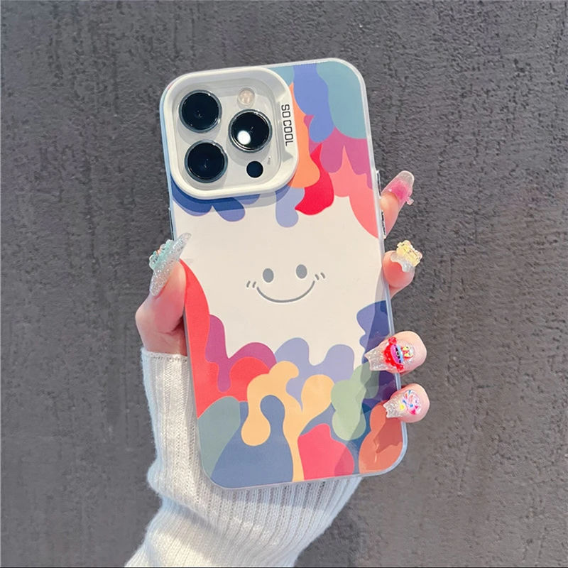Graffiti smiley face for Apple 16promax color silver phone case advanced 15/14IMD hard shell protection 13