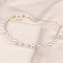 复古波浪形大小仿珍珠发箍欧美细金色波希米亚头箍速卖通发饰新娘