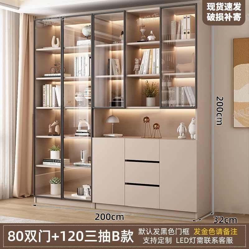 新中式书柜一门到顶加高客厅带玻璃门展示储物柜家用书房门墙书架|undefined