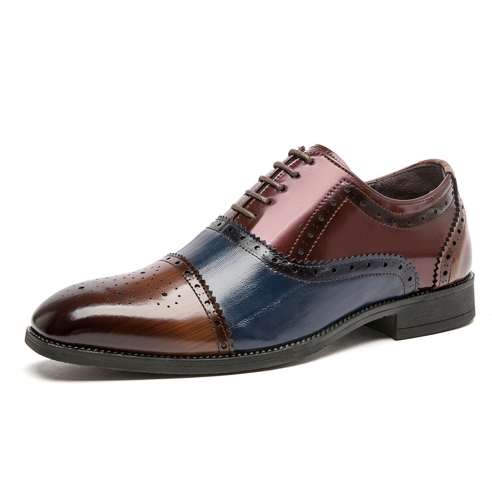 Men's British Style Square Toe Lace-up Brogue Leather Casual Shoes_voghion.com