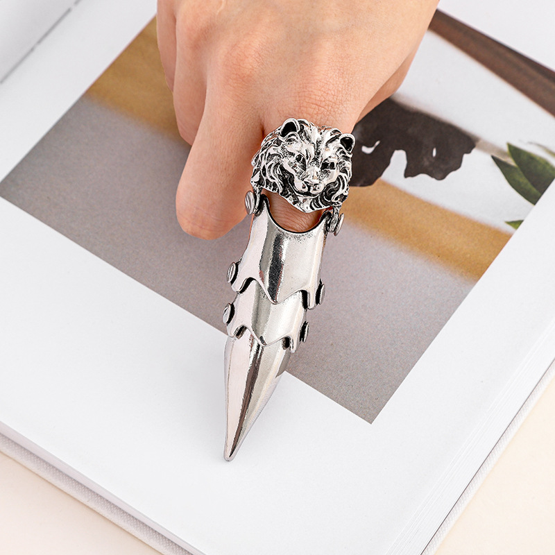 유럽과 미국의 합금 보석 복고풍 횡포 한 남성 호랑이 사자 머리 반지 공동 과장된 성격 반지 나이트 클럽 거리