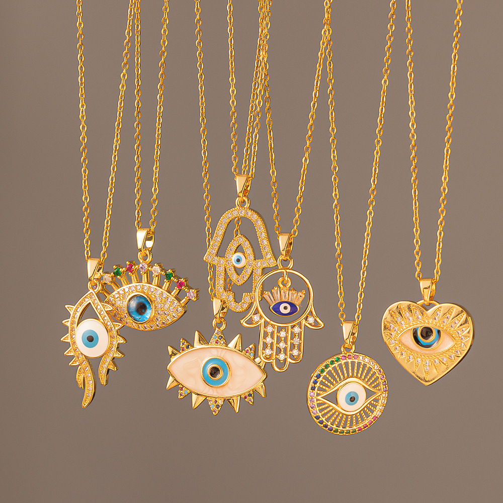 Gold Plated Plating Material Titanium Steel Copper Gold Plated Simple Style Devil's Eye Hollow Out Inlay Zircon Pendant Necklace