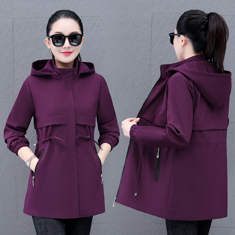 Mid-length hooded detachable casual trench coat women's 2025 spring new middle-aged mother elastic wide waist