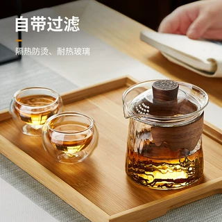 防烫玻璃盖碗过滤茶壶茶杯套装红茶泡茶器茶碗一人茶具单壶手抓壶