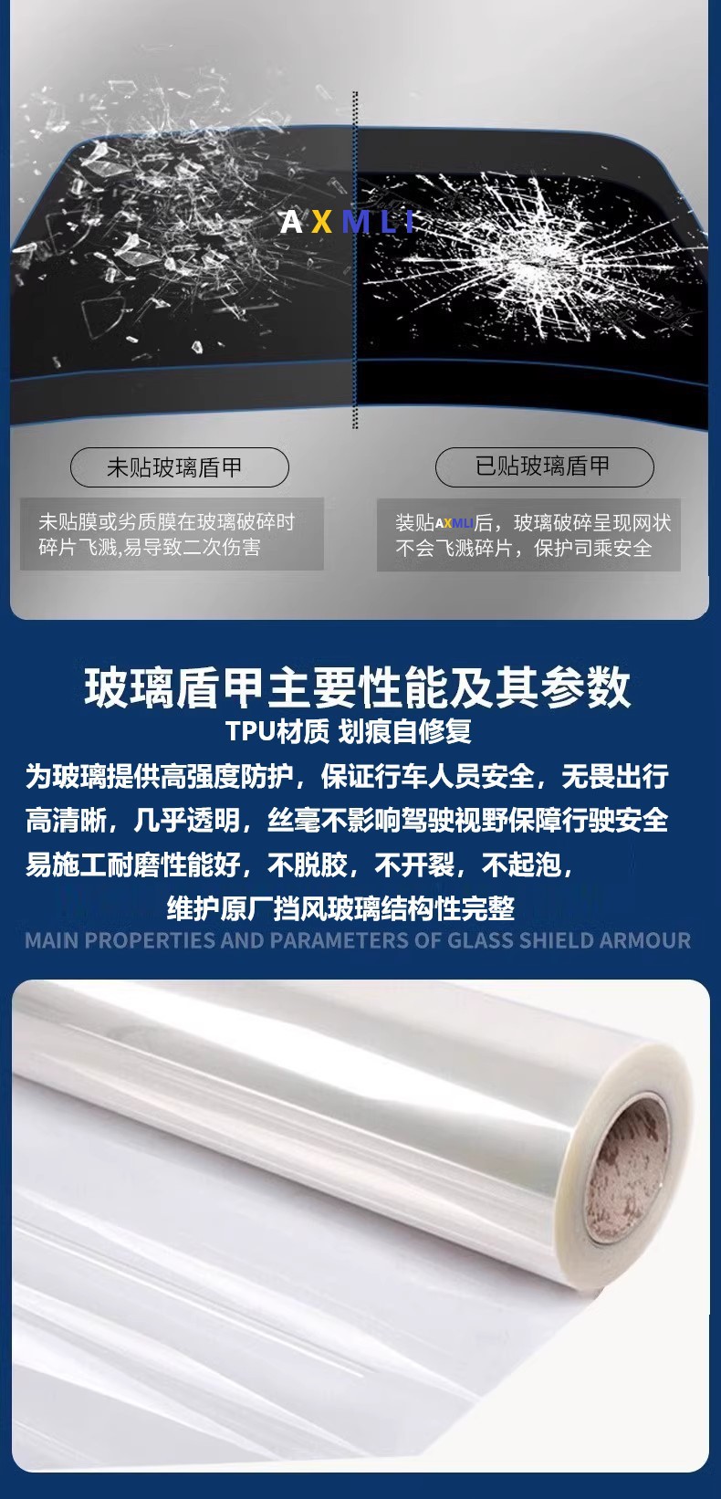 Wholesale TPU glass shield armor car front windshield explosion-proof protective film glass outer work wear-resistant scratch-proof Stone