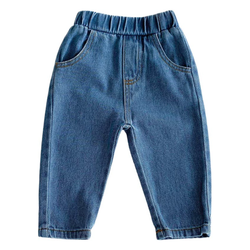 Ins Детские весенне-осенние новые джинсы для мальчиков и девочек От 0 до 6 лет Однотонные брюки в западном стиле Простые повседневные мягкие брюки