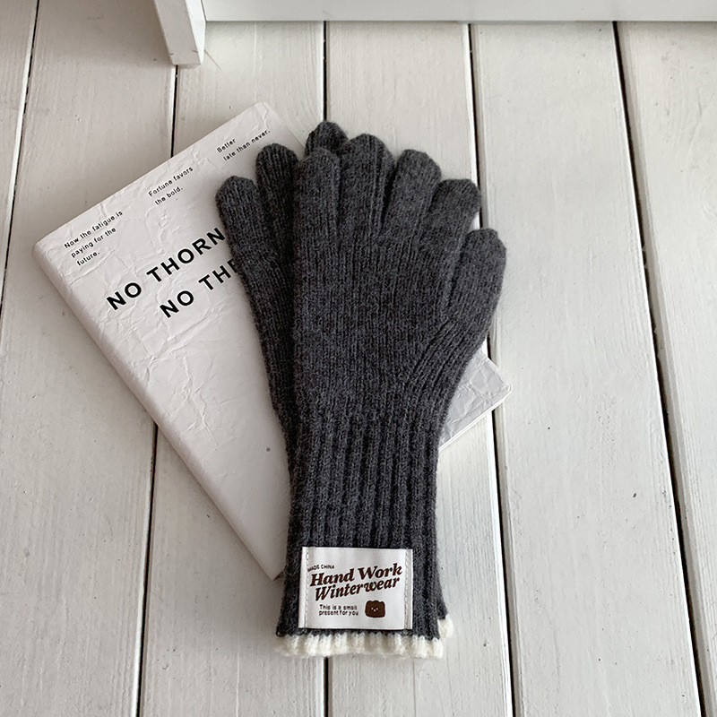 Guantes de invierno caliente pantalla táctil coreana dedo de moda para estudiantes al aire libre guantes de lana de punto a prueba de viento al por mayor