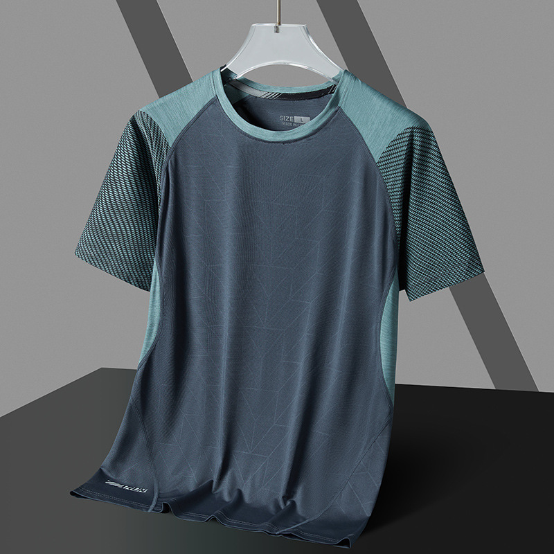 Verano casual Camiseta de manga corta de seda de hielo ropa de secado rápido transpirable para hombres deportes camiseta de entrenamiento físico cuello redondo media manga moda