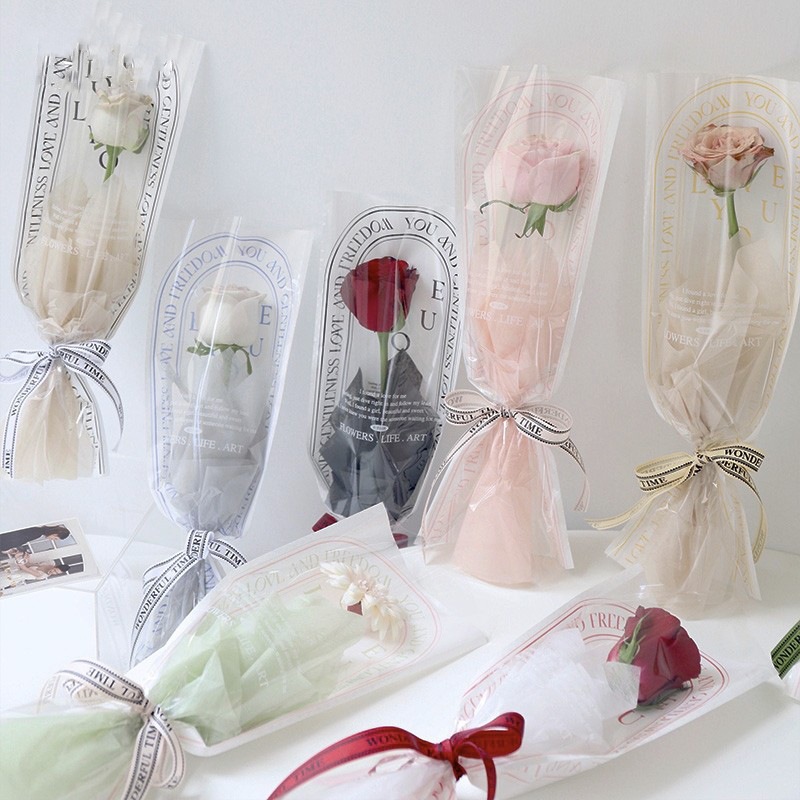 单支玫瑰花袋新款情师节玫瑰花一支花艺包装纸袋包装材料单只超市