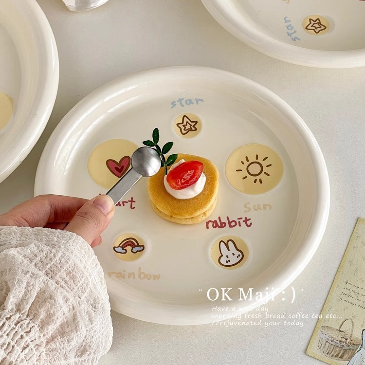 高級プレート、家庭用ディッシュプレート、クリーム系食器、陶器ディナープレート、かわいいフルーツサラダプレート、パスタステーキプレート|undefined