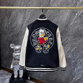 跨境外贸批发CH克罗梵文字母欧美高街潮流棒球款棉服男女同款爆款