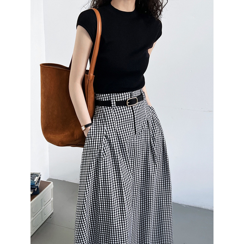 Ns Spring/Summer New Slim-Fit Wool Knit Top Simple Drop-Shoulder Soft Short-Sleeve Base Shirt for Women Ss269