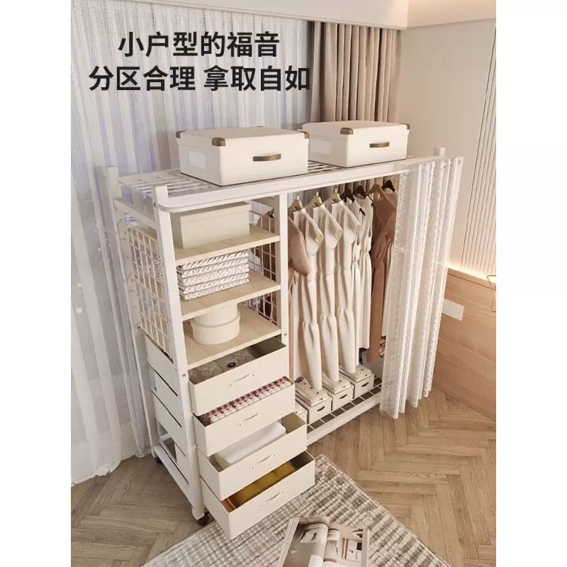 定制床边晚上放衣服多功能衣帽架卧室家用落地收纳带轮金属衣跨境