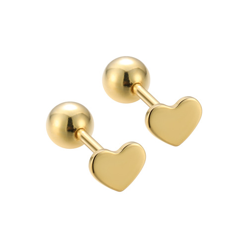 S925 sterling silver glossy heart-shaped screw needle free earplugs earrings Japanese and Korean fashion personal appointment K gold plated light luxury female ins style