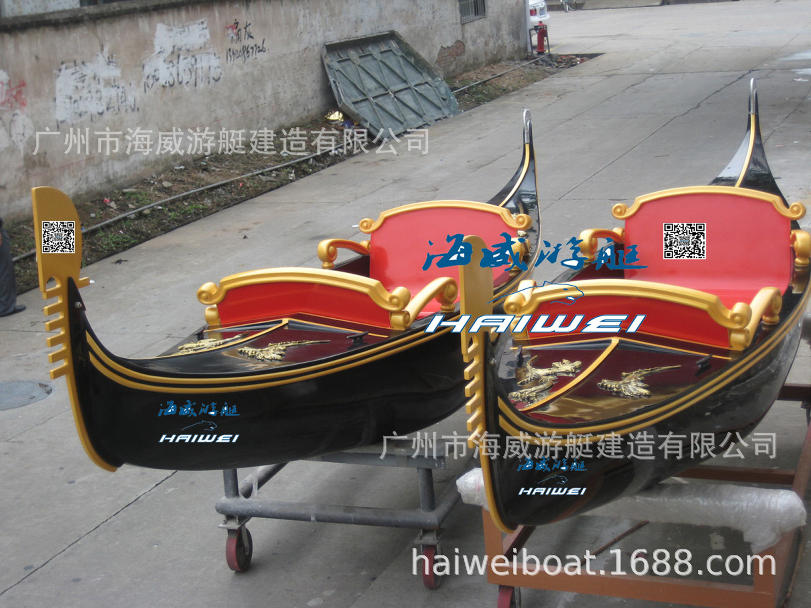 游览贡多拉船 观赏船 手划 无动力船 玻璃钢贡多拉Rowing Gondola