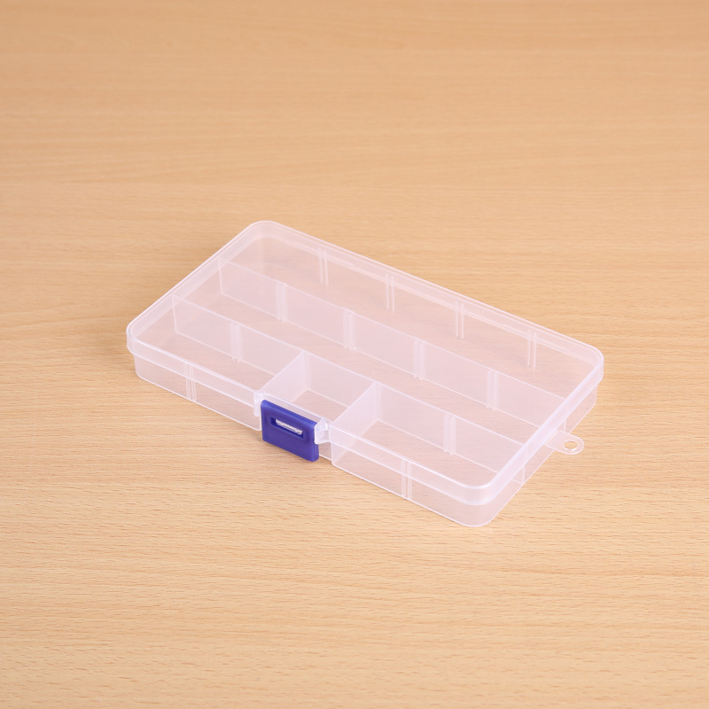 源头货源无插片透明15格空盒塑料盒零件盒渔具产品包装盒PP收纳盒