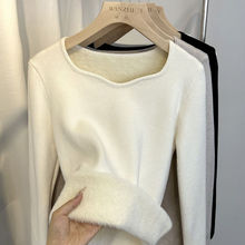秋冬一体暖绒方领女内搭保暖加绒加厚打底衫修身独特显瘦上衣ins