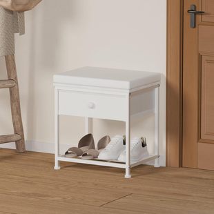 Modern Minimalist Dressing Stool with Iron and Wood Structure and Soft Cushion, Customizable