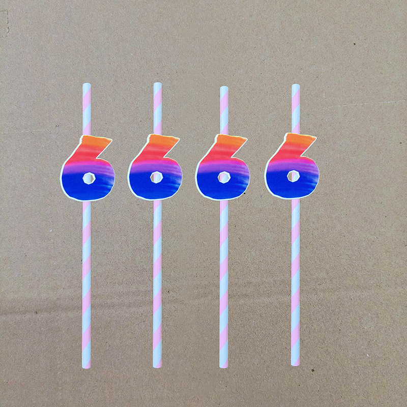 Decoración de fiesta digital colorida paja tarjeta de pastel de cumpleaños desechable paja de papel degradable 0 - 9 años