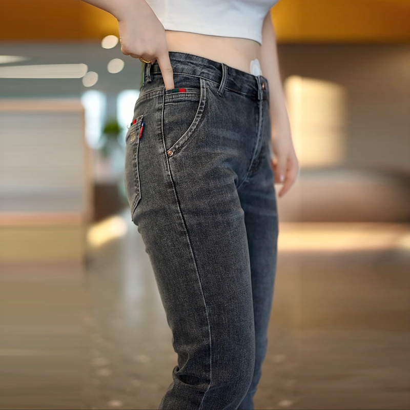 Nuovi jeans da uomo autunno inverno di marca alla moda con vestibilità elastica e piedi sottili, ricamo di tendenza versatile stampato casual_voghion.com