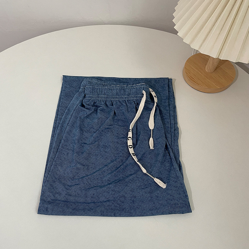 Pantalones jeans de piernas anchas de seda de hielo y nieve para mujeres verano delgados pantalones casuales de impresión de seda recta de cintura media delgada sensación colgante image 6