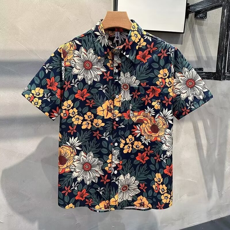 Hong Kong Style Antique vintage 80 s Short-sleeved Cuban Collar Shirt Men's and Women's Yuppie Retro Fun Shirt