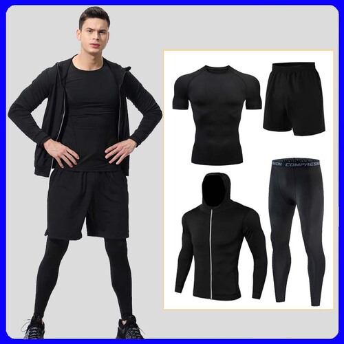 Men's Fitness Training Running Set Breathable Quick-Drying Fitness Clothes 5-Piece Set Yoga Tight Long-Sleeve Sweatproof Clothing