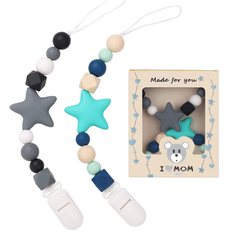 Productos transfronterizos, juguetes de calidad alimentaria para bebés, cadena de chupete, clip de chupete de silicona, chupete, cadena anti-caída para bebés