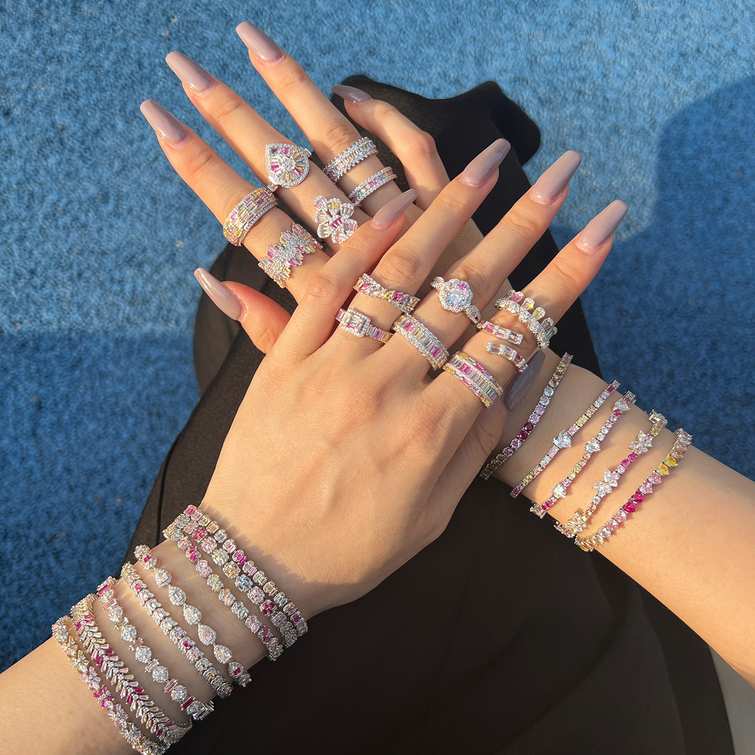 12g Weight Zircon Inlay Material Bracelets Classification 1 Piece Quantity Daily, Street Occasion 925 Sterling Silver Material Water Droplets, Heart Shape, Flower Pattern Women's Gender Inlay Design IG Style, Shiny Style 925 Sterling Silver Bracelets IG Style Shiny 20