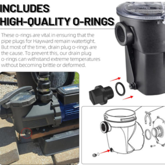 Hayward SPX1700FG Black Drain Plug with O-ring Precise Replacement Pool Pump Tube Plug Washer