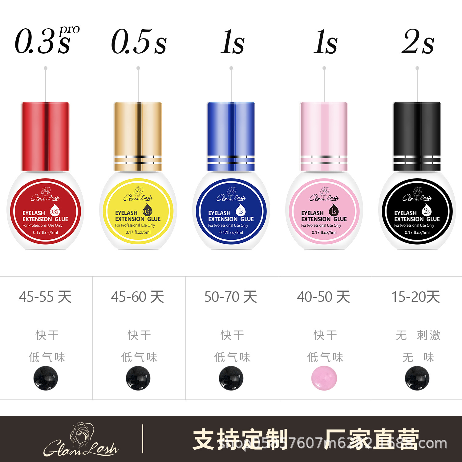 Fábrica en stock 0.5S de secado rápido de Bajo Sabor pestañas postizas pegamento insípido Injerto de estimulación baja pegamento de pestañas