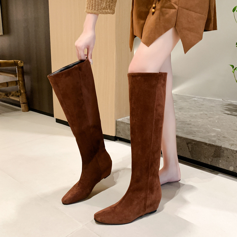 Suede Slim Boots Fashion Boots 2025 Autumn and Winter New Long Tube Inner Heightening Boots European and American Cowboy Boots for Women