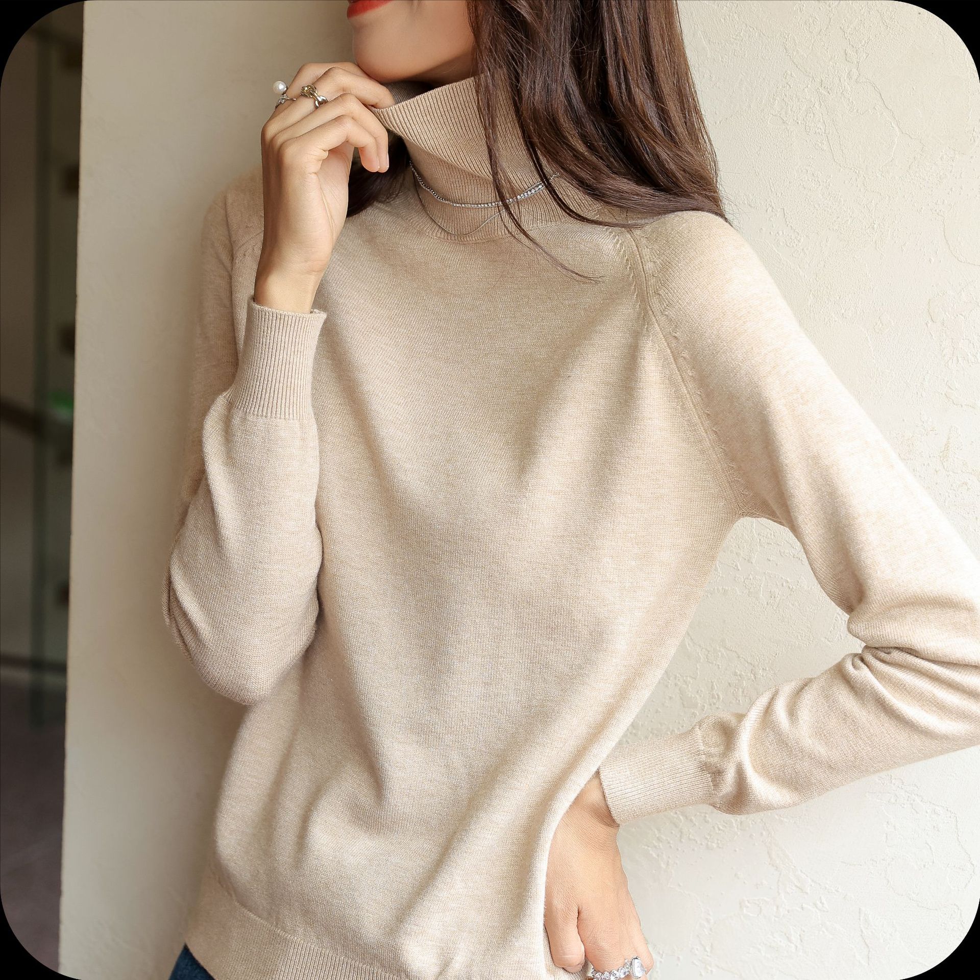 Suéter de punto con cuello medio alto, versátil, corte ajustado, para primavera, otoño e invierno, estilo nuevo 2026, manga larga, capa base elegante para mujer image 11