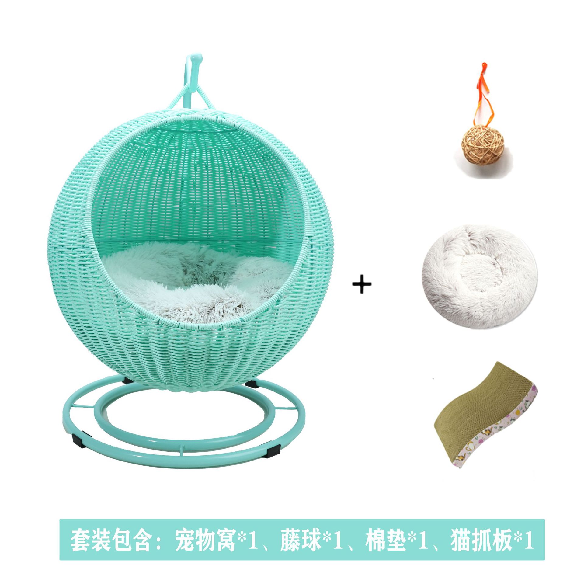 녹색 고양이 둥지 + 장모 매트 (세팍타크로 + 고양이 긁는 기둥 포함)