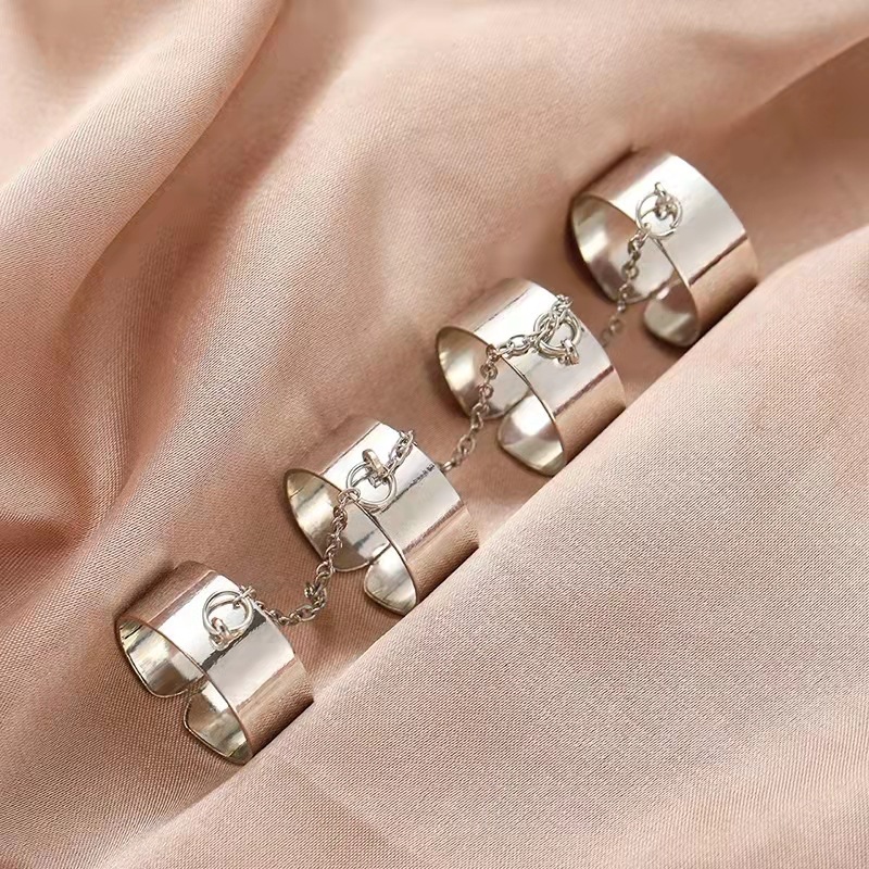 Alloy Material Retro Pearl Chain Ring Fashion Punk Cross Pendant Geometric Ring