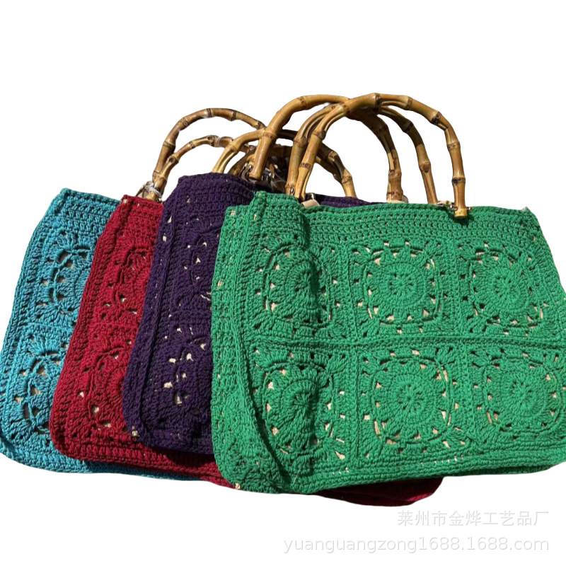 Fashion leisure holiday crochet handbag Bohemian crochet parquet cotton bag handmade bag spot sales Fashion leisure holiday crochet handbag Bohemian crochet parquet cotton bag handmade bag spot sales