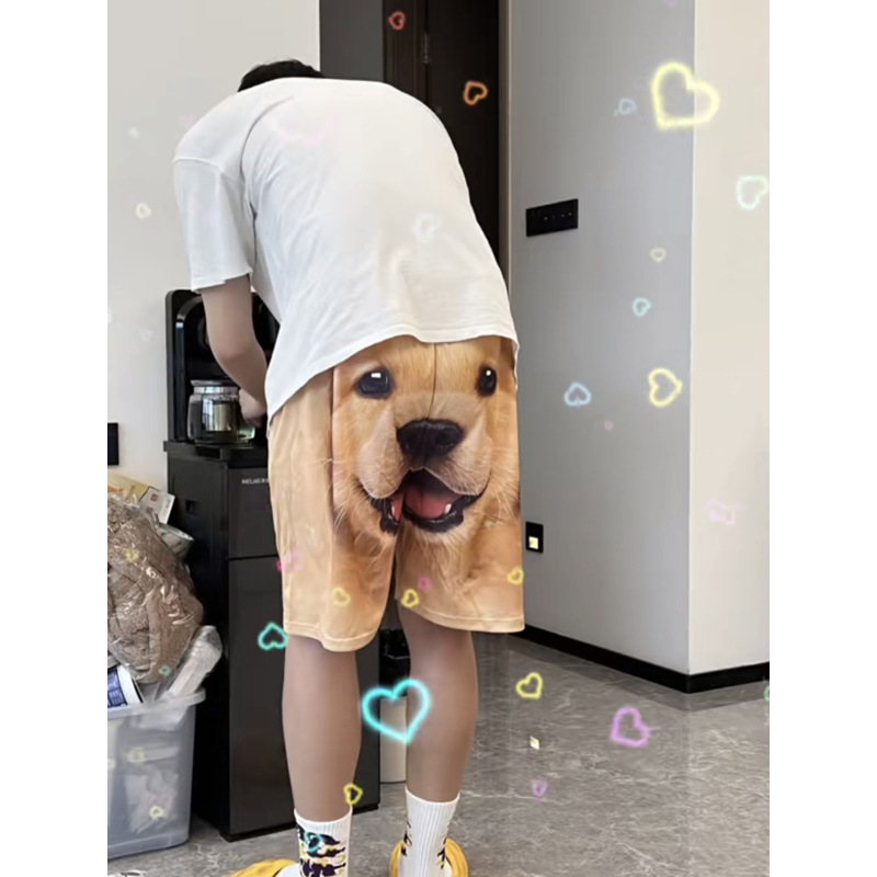 황금 머리 남자의 반바지 파자마 바지 재미 있은 귀여운 바지 패션 커플 개 머리 인쇄 스포츠 바지 캐주얼 바지