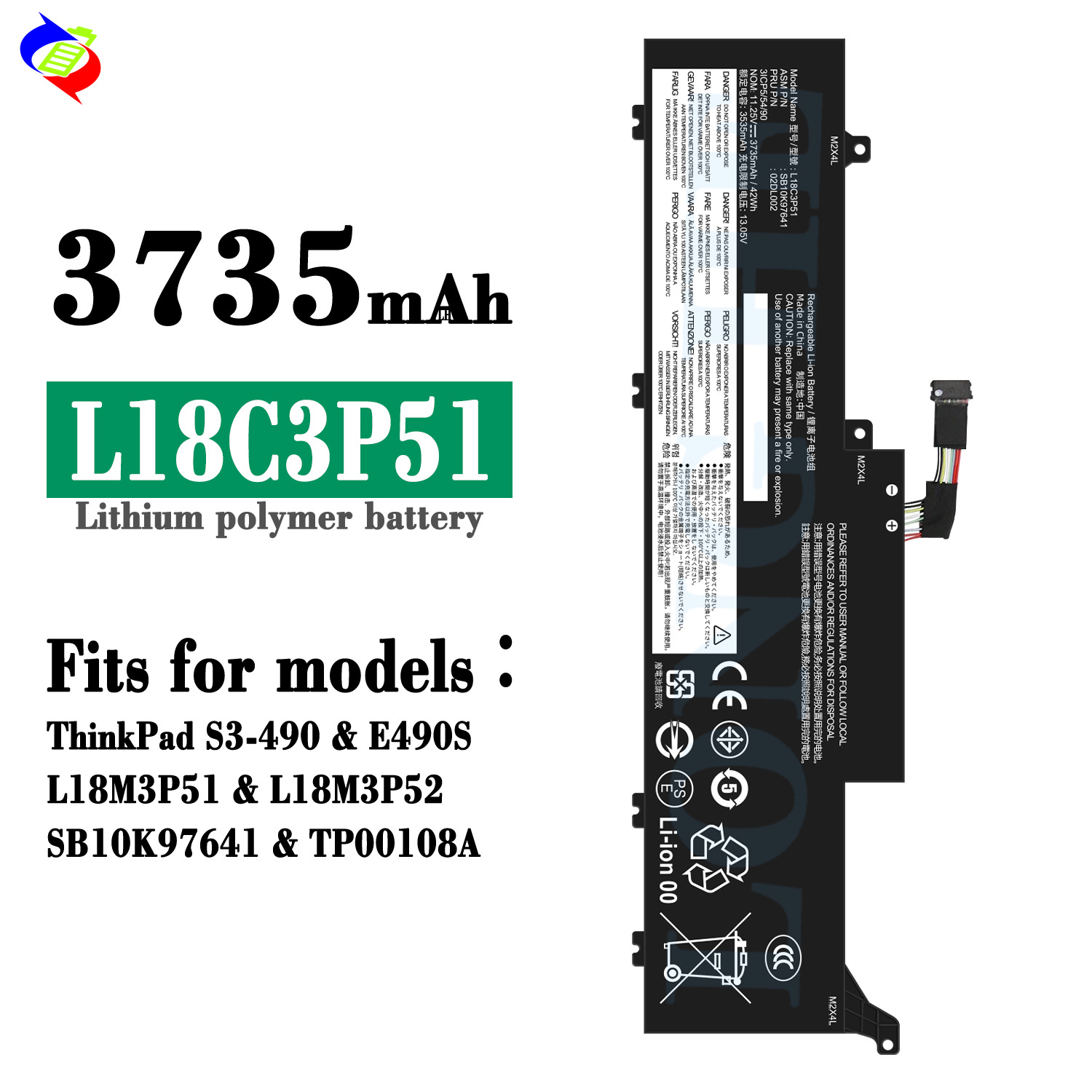 适用联想L18C3P51笔记本电池ThinkPad S3-490/E490S/L18M3P51批发