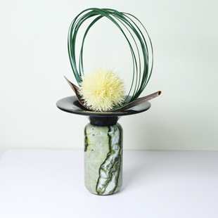 Modern New Chinoiserie Natural Marble Green Trumpet Flower Vessel Bonsai Creative Ornaments Desktop Decoration Model Room