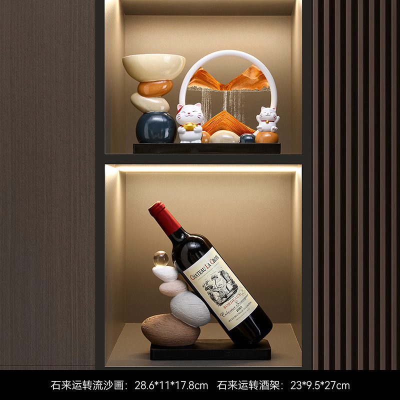 石头来运转招财猫流沙画摆件入户玄关电视柜客厅装饰品创意礼品|undefined