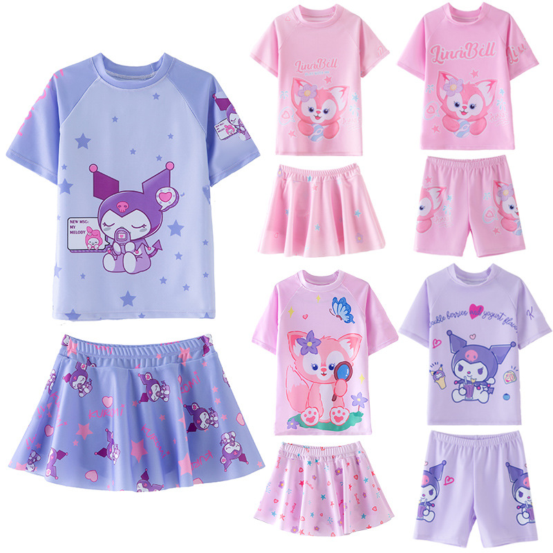 Girls' Swimwear Little Girls' Middle and Big Children's Princess Cute Students Western Style Cartoon Children's Split Skirt Quick-drying Swimwear